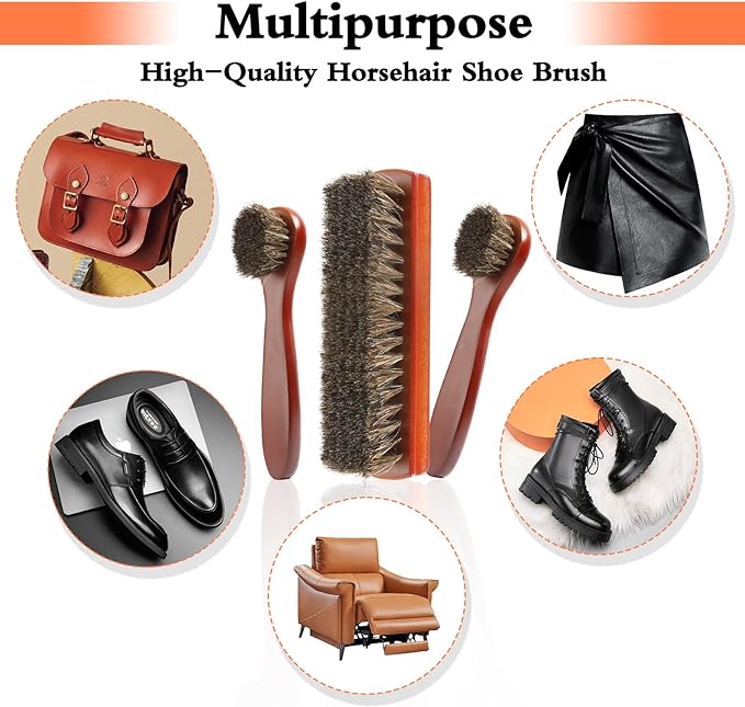 3 Pieces Shoe Brush, Boot Brush, Horse Hair Brush for Leather, Horsehair Brush, Shoe Polish Brush, Horsehair Shoe Brush, Horse Hair Brush, Gentle and Effective Shoe Cleaning Tool for Leather