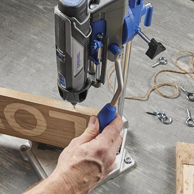Dremel Drill Press Rotary Tool Workstation Stand with Wrench- 220-01- Mini Portable Press- Holder- 2 Inch Depth- Ideal for Drilling Perpendicular and Angled Holes- Table Top , Silver