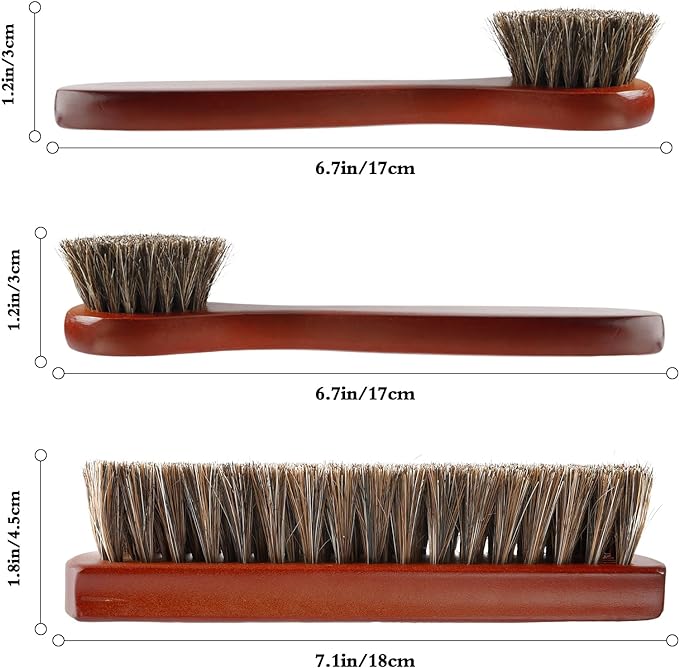3 Pieces Shoe Brush, Boot Brush, Horse Hair Brush for Leather, Horsehair Brush, Shoe Polish Brush, Horsehair Shoe Brush, Horse Hair Brush, Gentle and Effective Shoe Cleaning Tool for Leather