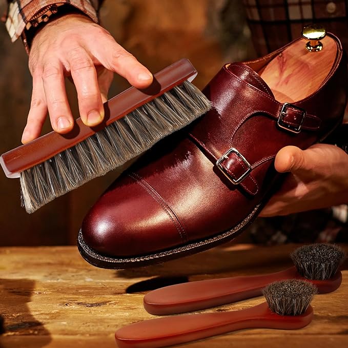 3 Pieces Shoe Brush, Boot Brush, Horse Hair Brush for Leather, Horsehair Brush, Shoe Polish Brush, Horsehair Shoe Brush, Horse Hair Brush, Gentle and Effective Shoe Cleaning Tool for Leather