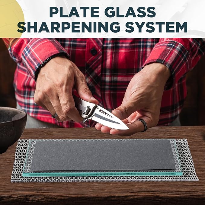 16 Pieces Scary Sharp Sharpening System with 8 Sheet 4-1/4 Inch x 11 Inch Lapping Film,4 Pieces 5 x 12 Dead Flat Float Glass,4 Pieces Non Slip