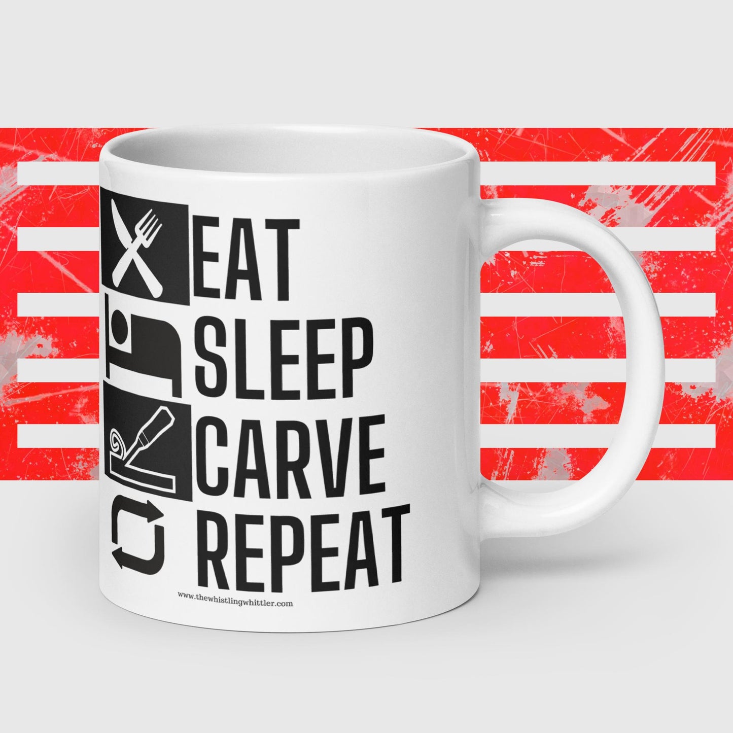 Eat, Sleep, Carve White glossy mug