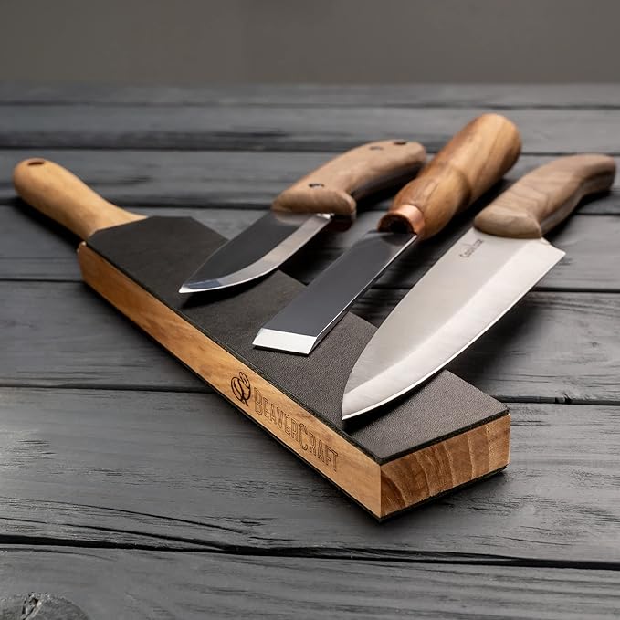 BeaverCraft LS6P1 Leather Strop Kit with Sharpening Polishing Compound 14" x 2" Knife Stropping Block & Honing Compound Knife Sharpener Leather Strop for Knife Sharpening Kit Stropping Leather