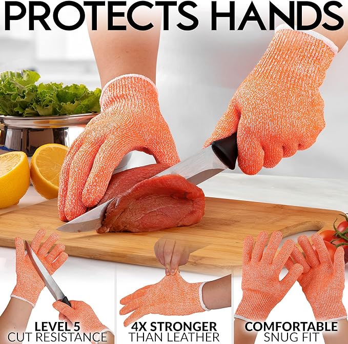 Zulay Cut Resistant Gloves Food Grade Level 5 Protection - Comfortable Safety Cutting Gloves - Cut Resistant Work Gloves