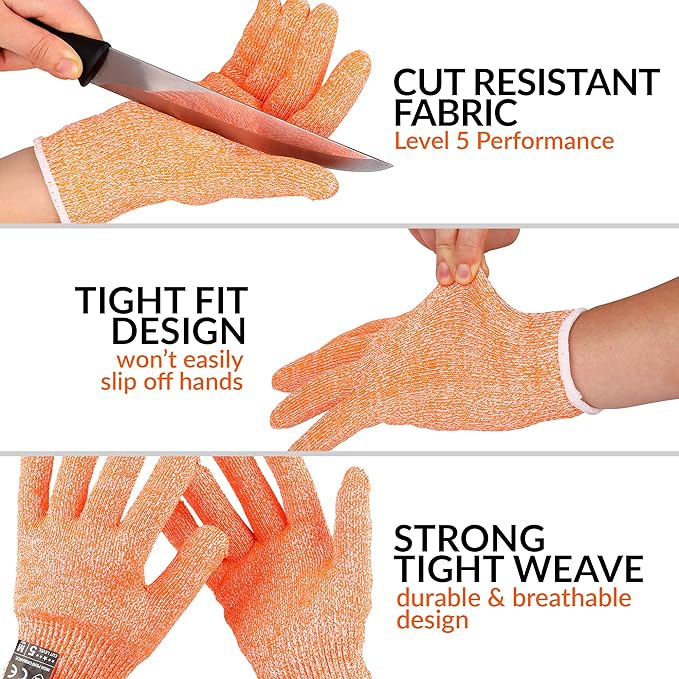Zulay Cut Resistant Gloves Food Grade Level 5 Protection - Comfortable Safety Cutting Gloves - Cut Resistant Work Gloves