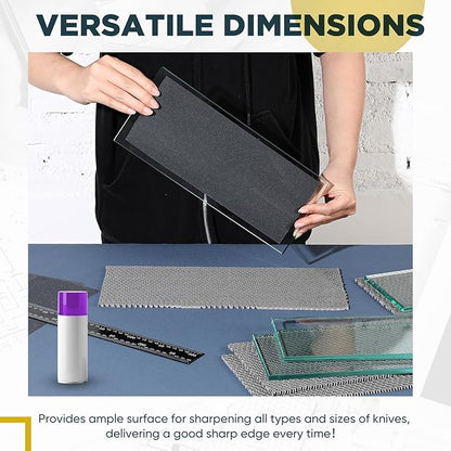 16 Pieces Scary Sharp Sharpening System with 8 Sheet 4-1/4 Inch x 11 Inch Lapping Film,4 Pieces 5 x 12 Dead Flat Float Glass,4 Pieces Non Slip