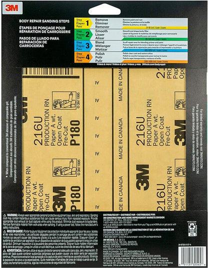 3M Sandpaper, 180 Grit, 5 Sheets, 9 in x 11 in, Longer Lasting Super Strong Abrasive, Great For Smoothing Body Filler, Shaping Glaze & Spot Putty, For Hand Or Machine Sanding (32545)