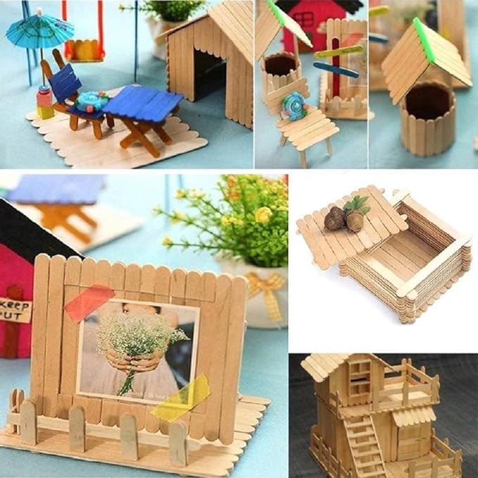 200Pcs Popsicle Sticks Craft Sticks 4.5 inch Natural Wooden Food Grade Craft  Sticks Wood Ice Cream Sticks for DIY