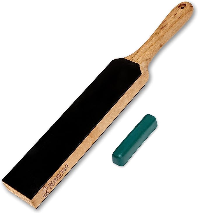 BeaverCraft LS6P1 Leather Strop Kit with Sharpening Polishing Compound 14" x 2" Knife Stropping Block & Honing Compound Knife Sharpener Leather Strop for Knife Sharpening Kit Stropping Leather